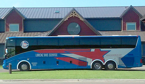 Lorenz Charter Bus in front of charter bus destinations near the Twin Cities